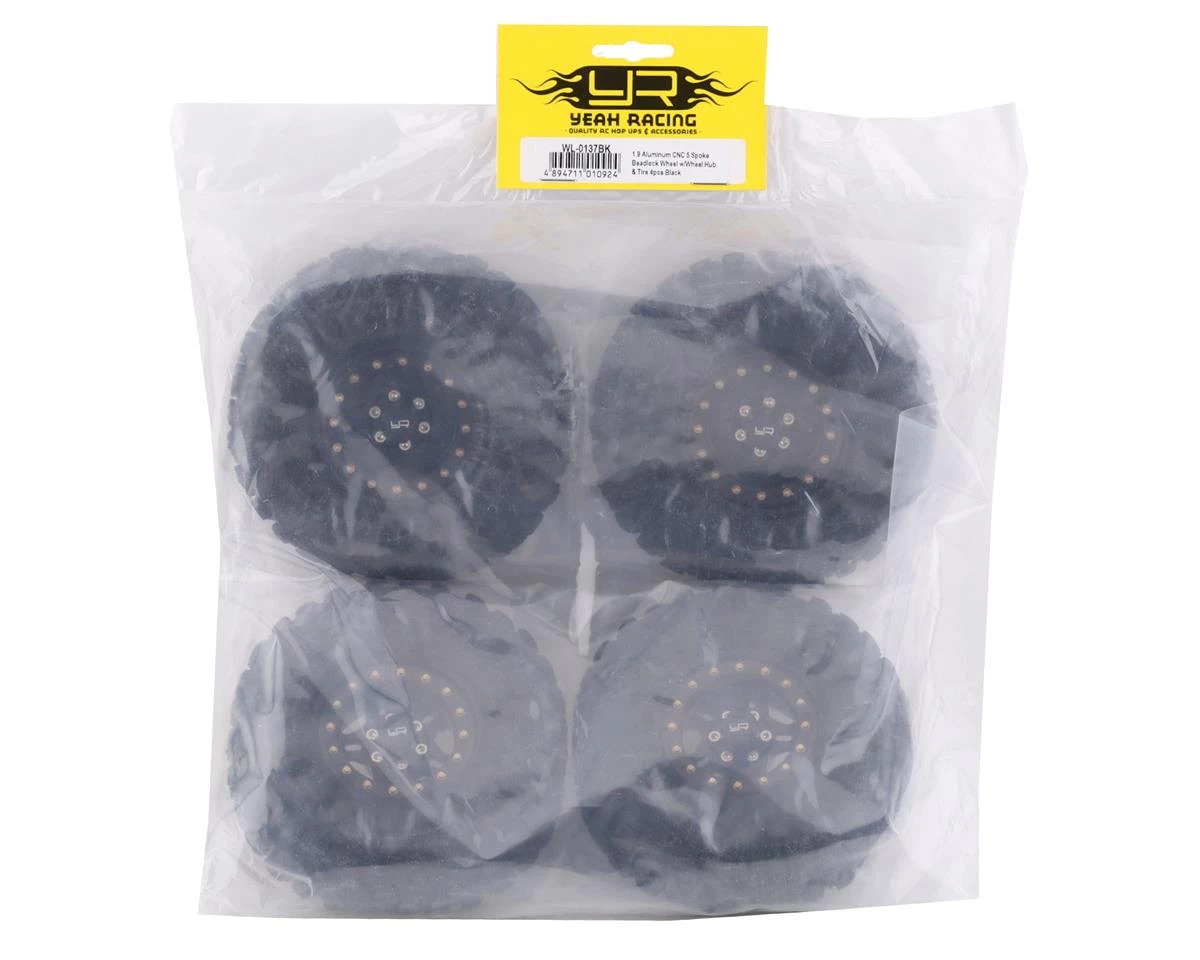 Yeah Racing Soft 1.9" Off-Road Pre-Mounted Tires w/Aluminum Beadlock Wheels (Black) (4) w/12mm Hex 4 Yeah Racing Soft 1.9" Off-Road Pre-Mounted Tires w/Aluminum Beadlock Wheels (Black) (4) w/12mm Hex - Image 3